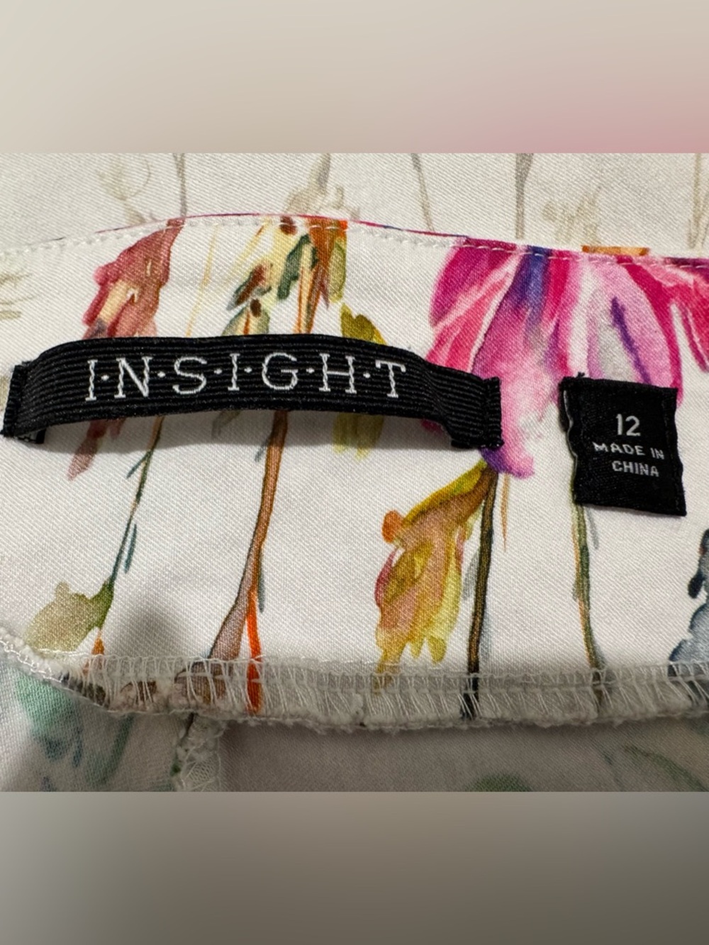 Insight White Floral Print Pants with Pink, Yellow & Green Blooms - Picture 7 of 9
